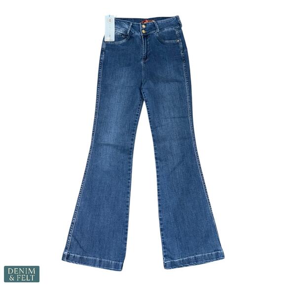 Bartolomeo Premium Colombian Flare Jeans Blue Wash Stretch Denim Women’s NEW - Picture 1 of 11
